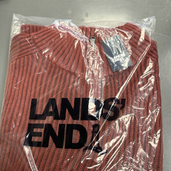 NEW Lands' End Drifter Men's XL Cotton Sweater Brick Red Ribbed Knit Quarter Zip - Picture 2 of 11